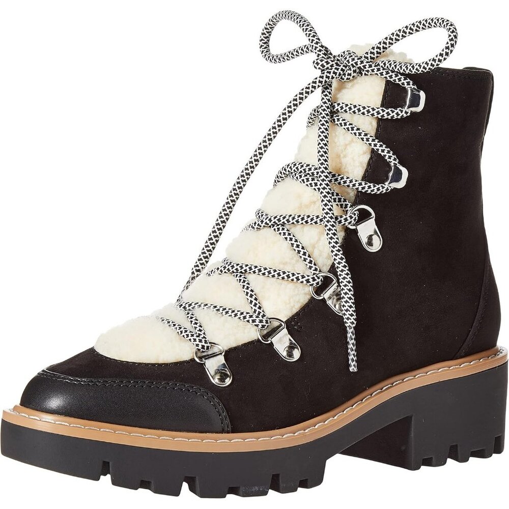 The Drop Women's Black Caleb Shearling Hiking Faux Suede Lace Up Shoes